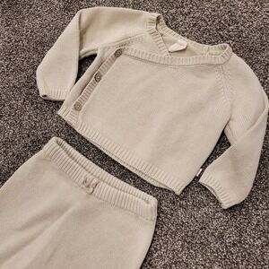 Snug Baby Knit Sweater Pants Set Cream 3-6 Months Cotton Cozy Outfit